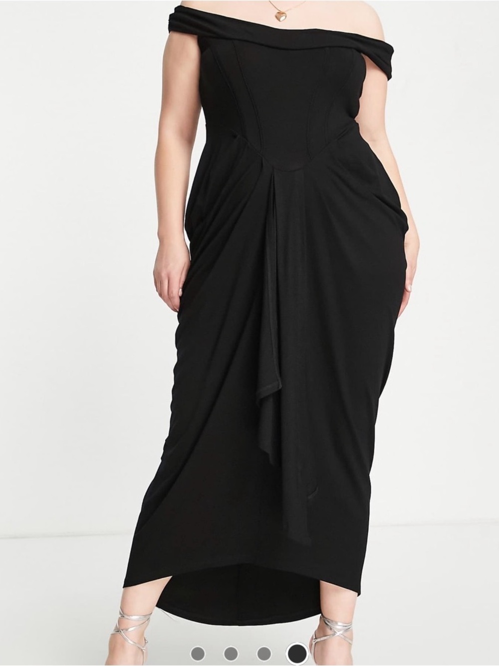 ASOS Black Off-Shoulder Draped Midi Dress